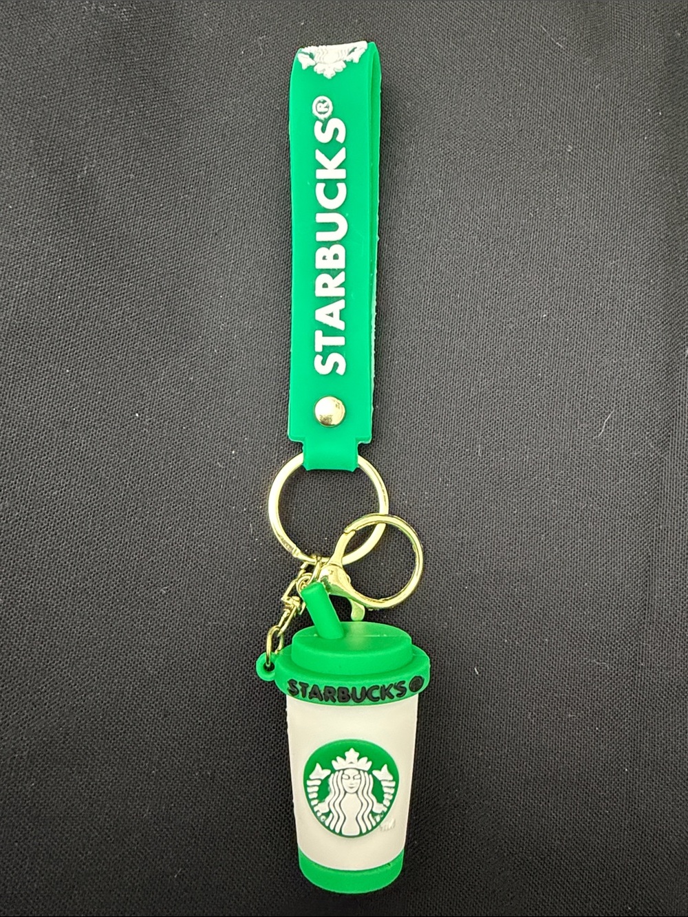 Starbucks Green Cup Keyring Phone Holster with Gold Hardware